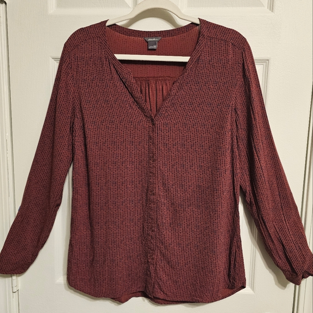 Eddie Bauer Maroon Button Down Shirt. Size: Medium.